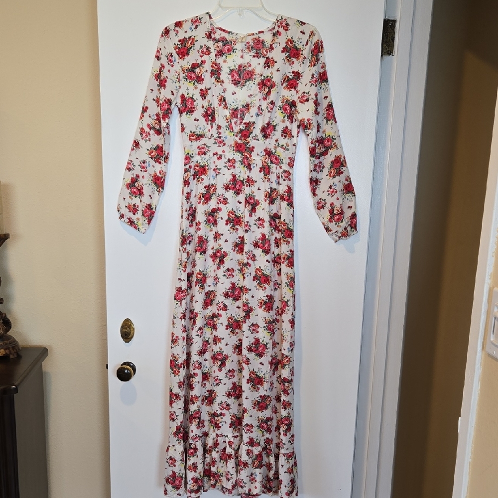 Romantic Floral Prairie Boho Coquette Girl Cottagecore Long Sleeve Maxi Dress